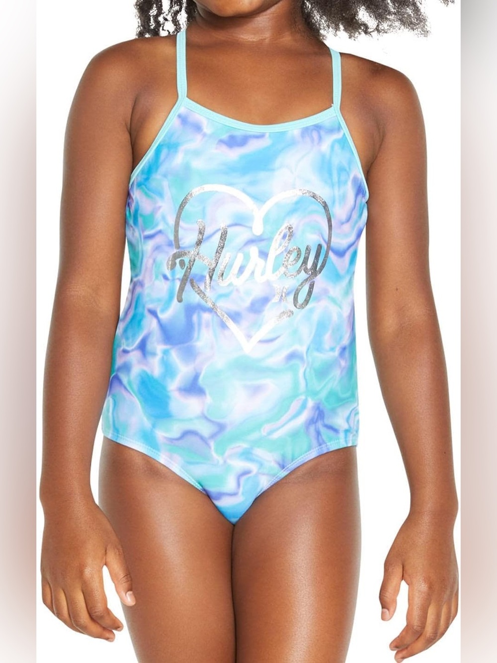 Hurley Kids One-Piece Swimsuit in Aqua Teal and Purple